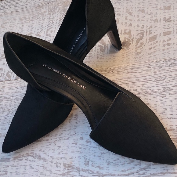 10 Crosby Dereck Lam Black Real Fur High Heels. d’Orsay Pumps, Size 7 1/2 NWOT - Picture 12 of 16
